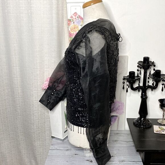 🌹 Gorgeous 100% Wool Vintage Sheer Puffed Sleeve Sequin Beaded Jacket 🌹 - Picture 6 of 10